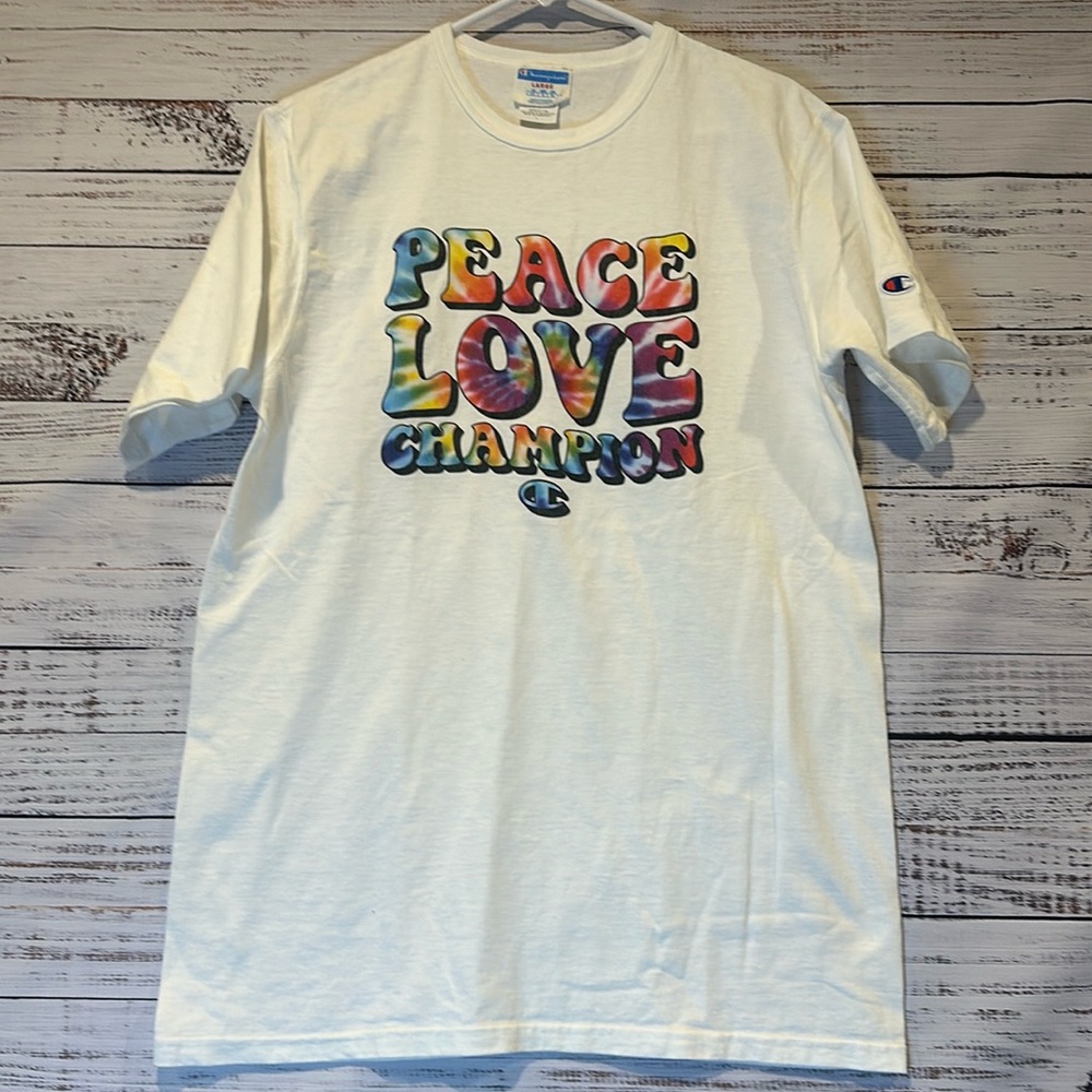 Vintage Champion Tie‎ Dye Peace Love Champion Tshirt Size L